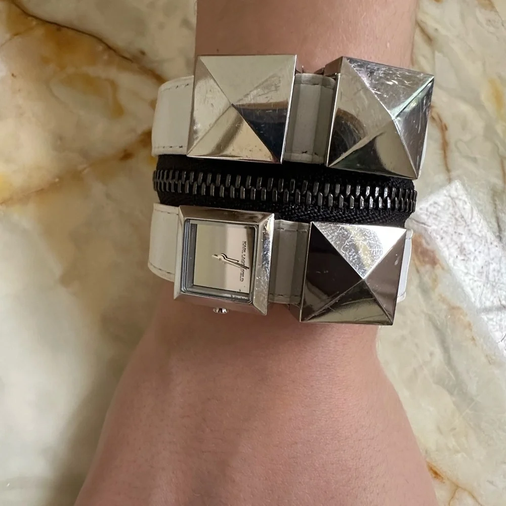 Karl Lagerfeld Silver and lWhite leather watch Bracelet